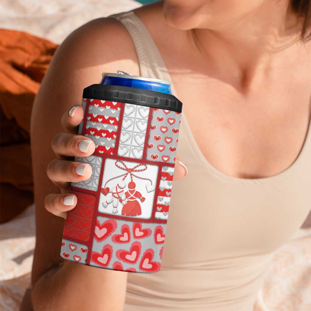 Personalized Romania Valentine's Day 4 in 1 Can Cooler Tumbler Martenitsi With Hearts Knitting Effect