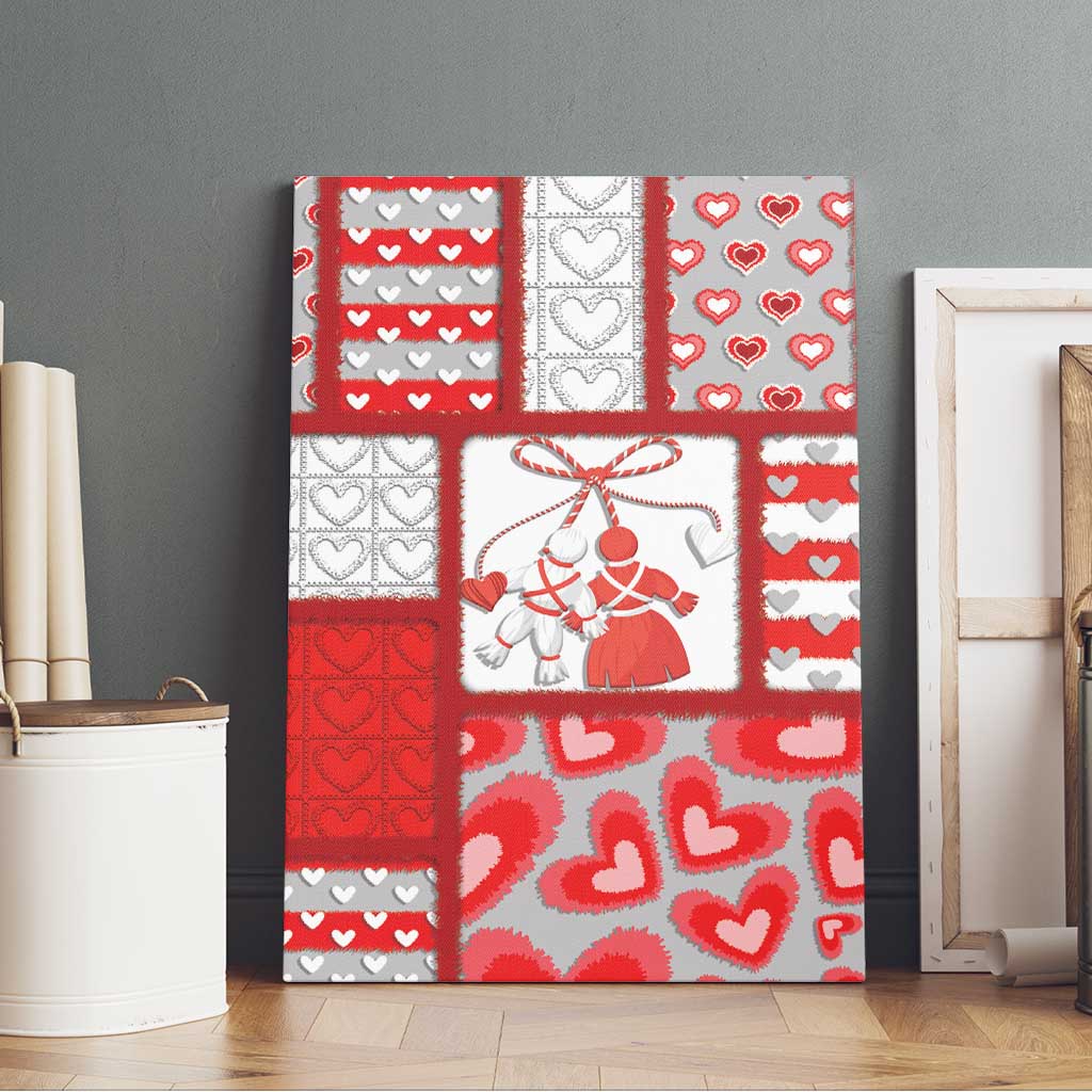 Romania Valentine's Day Canvas Wall Art Martenitsi With Hearts Knitting Effect