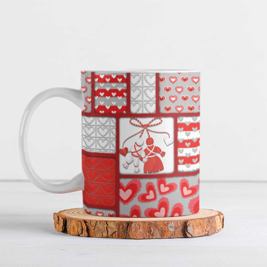 Personalized Romania Valentine's Day Ceramic Mug Martenitsi With Hearts Knitting Effect