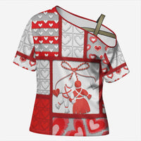 Personalized Romania Valentine's Day Cross Shoulder Shirt Martenitsi With Hearts Knitting Effect
