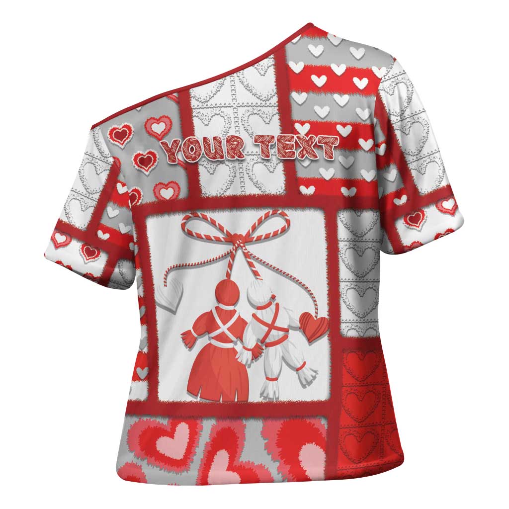Personalized Romania Valentine's Day Cross Shoulder Shirt Martenitsi With Hearts Knitting Effect