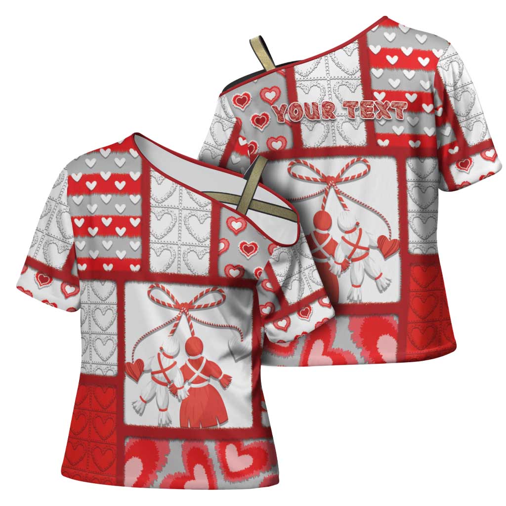 Personalized Romania Valentine's Day Cross Shoulder Shirt Martenitsi With Hearts Knitting Effect