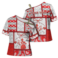 Personalized Romania Valentine's Day Cross Shoulder Shirt Martenitsi With Hearts Knitting Effect