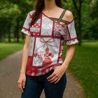 Personalized Romania Valentine's Day Cross Shoulder Shirt Martenitsi With Hearts Knitting Effect