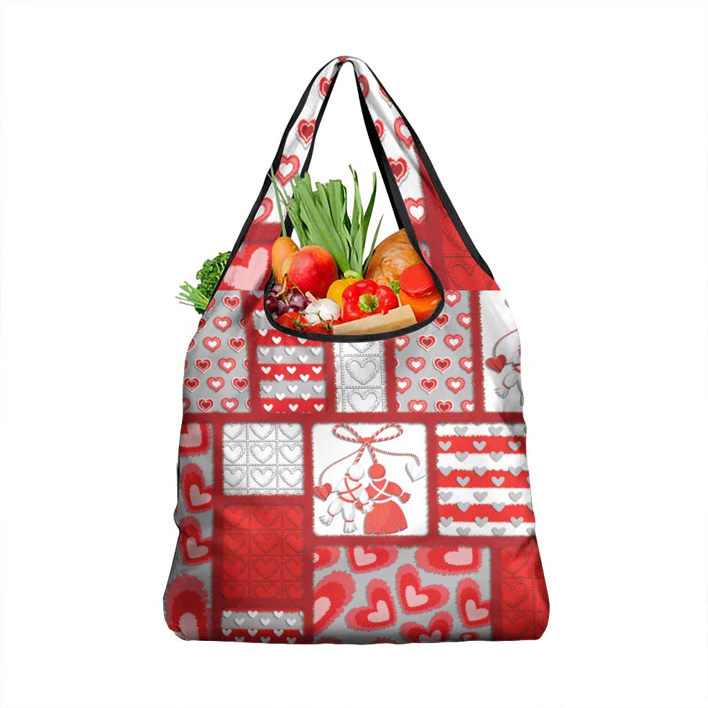 Romania Valentine's Day Grocery Bag Martenitsi With Hearts Knitting Effect