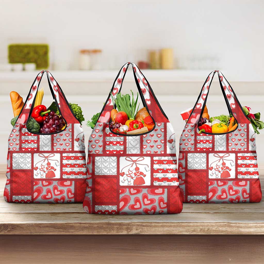 Romania Valentine's Day Grocery Bag Martenitsi With Hearts Knitting Effect