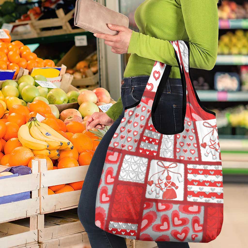 Romania Valentine's Day Grocery Bag Martenitsi With Hearts Knitting Effect