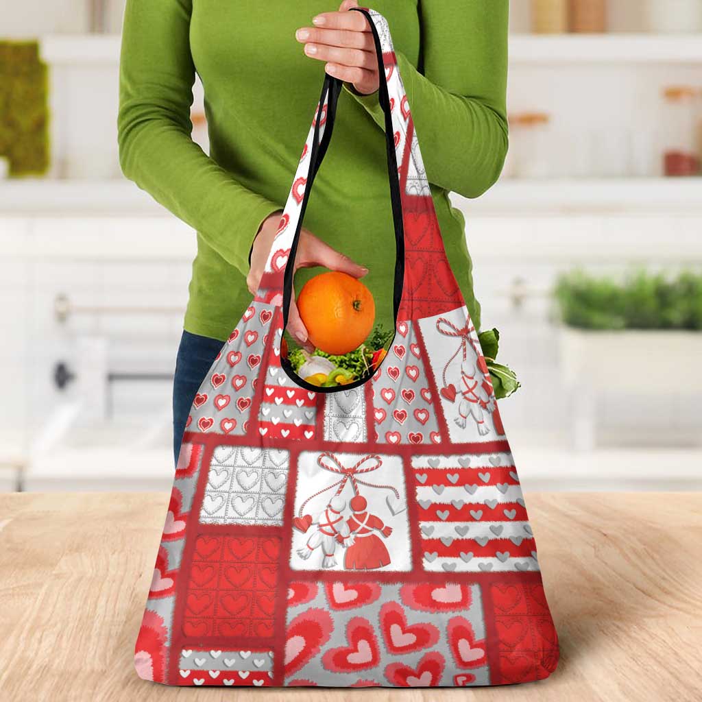 Romania Valentine's Day Grocery Bag Martenitsi With Hearts Knitting Effect