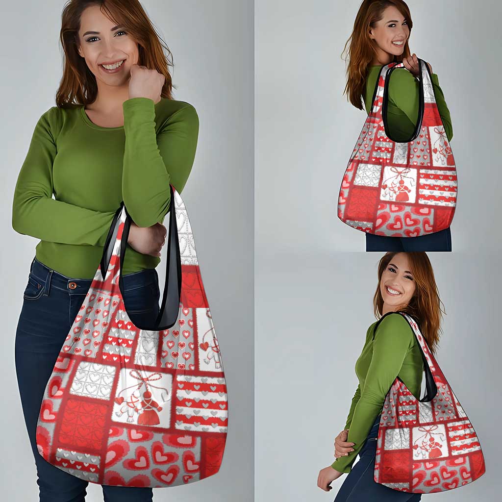 Romania Valentine's Day Grocery Bag Martenitsi With Hearts Knitting Effect