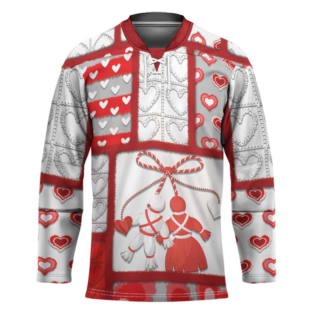 Personalized Romania Valentine's Day Hockey Jersey Martenitsi With Hearts Knitting Effect