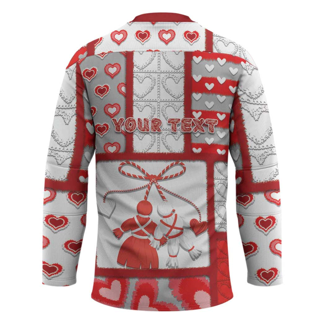 Personalized Romania Valentine's Day Hockey Jersey Martenitsi With Hearts Knitting Effect