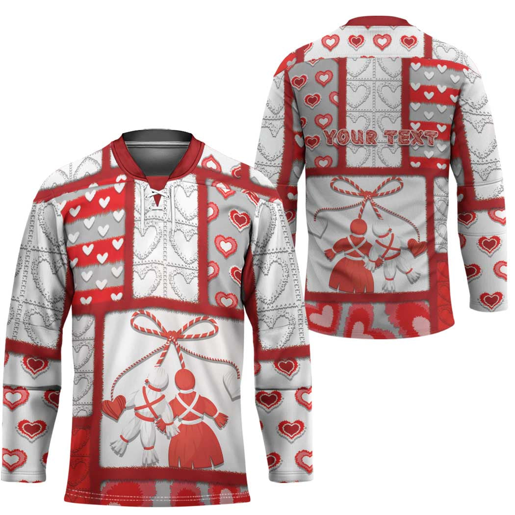 Personalized Romania Valentine's Day Hockey Jersey Martenitsi With Hearts Knitting Effect