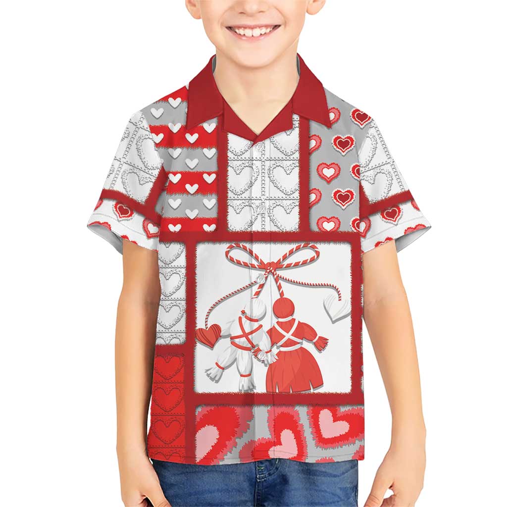 Personalized Romania Valentine's Day Kid Hawaiian Shirt Martenitsi With Hearts Knitting Effect