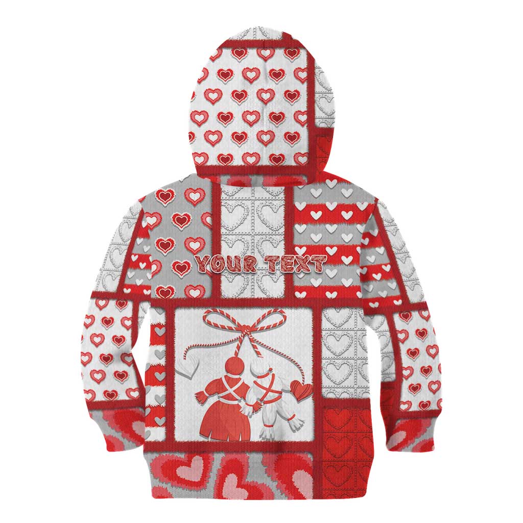 Personalized Romania Valentine's Day Kid Hoodie Martenitsi With Hearts Knitting Effect
