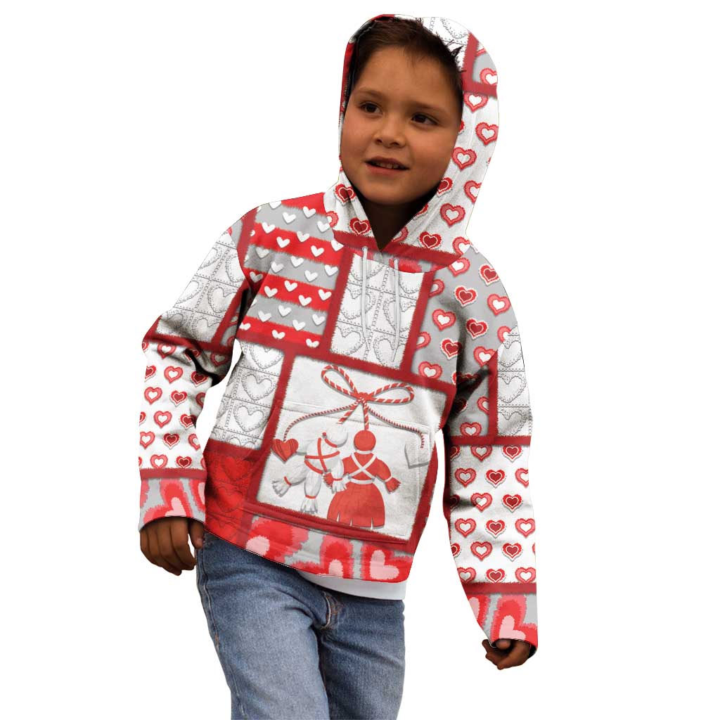 Personalized Romania Valentine's Day Kid Hoodie Martenitsi With Hearts Knitting Effect