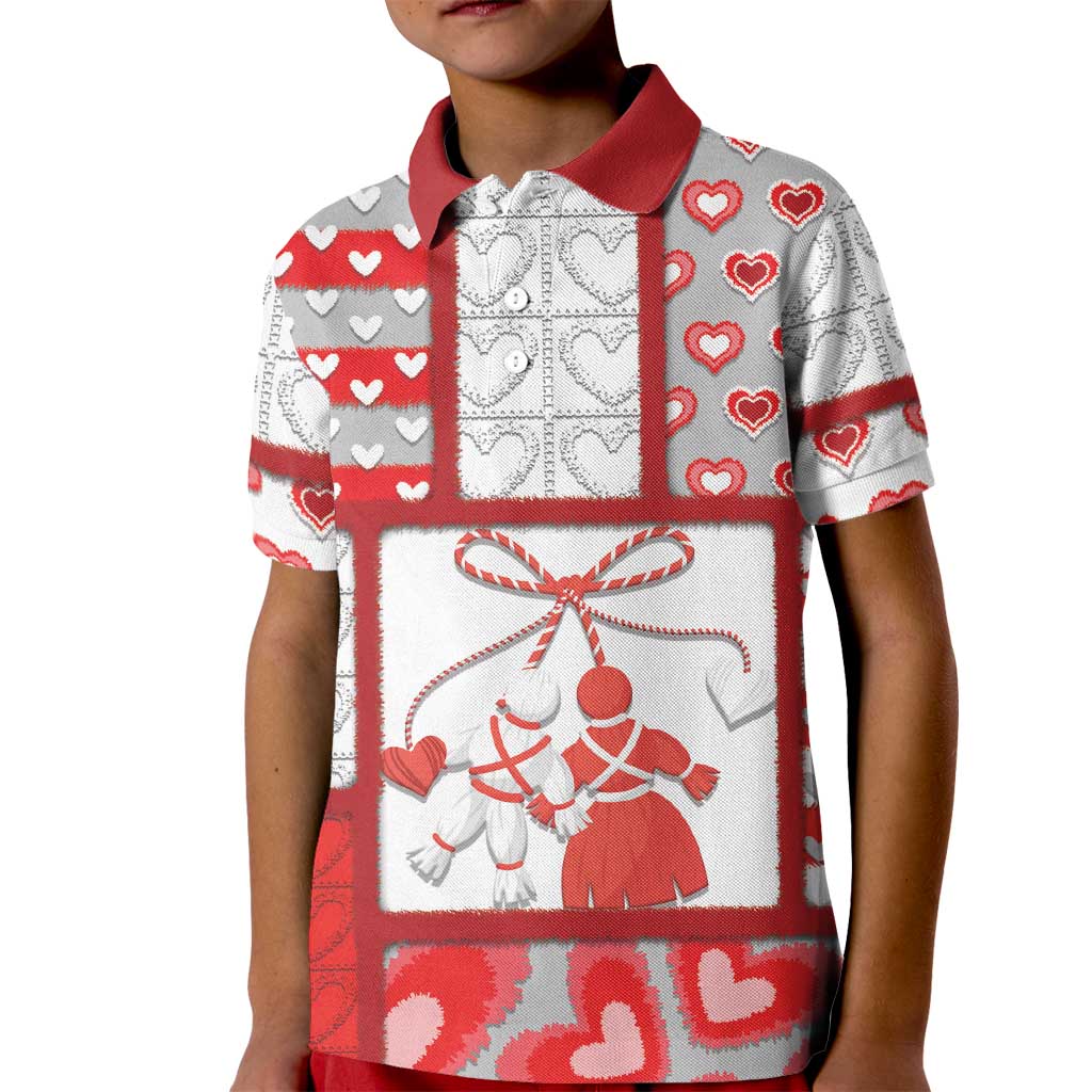 Personalized Romania Valentine's Day Kid Polo Shirt Martenitsi With Hearts Knitting Effect