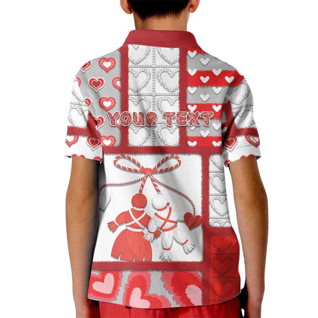 Personalized Romania Valentine's Day Kid Polo Shirt Martenitsi With Hearts Knitting Effect