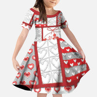 Personalized Romania Valentine's Day Kid Short Sleeve Dress Martenitsi With Hearts Knitting Effect