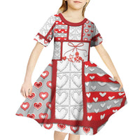 Personalized Romania Valentine's Day Kid Short Sleeve Dress Martenitsi With Hearts Knitting Effect