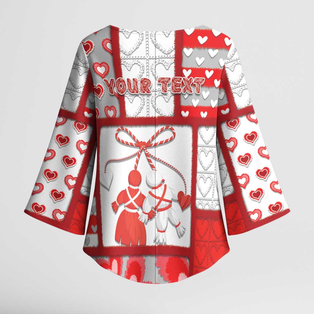 Personalized Romania Valentine's Day Kimono Sleeve Blouse Martenitsi With Hearts Knitting Effect