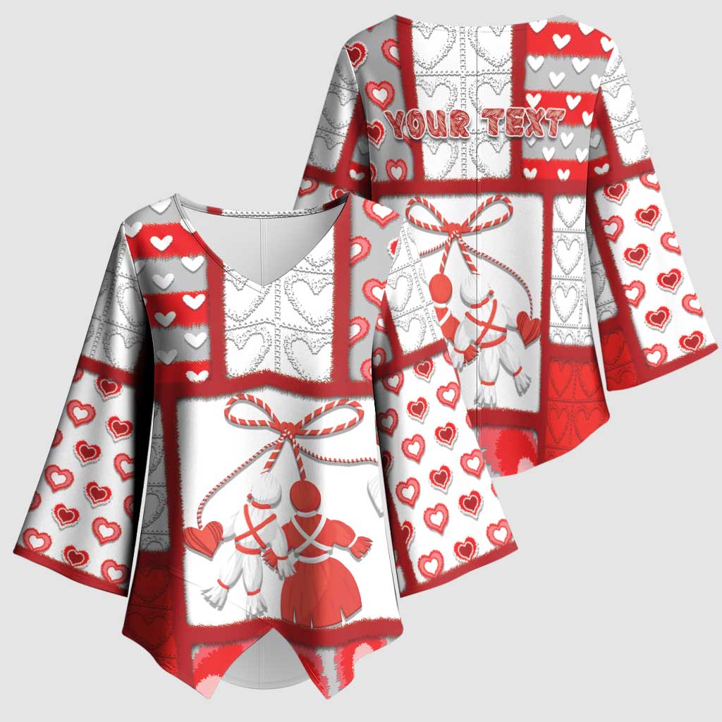 Personalized Romania Valentine's Day Kimono Sleeve Blouse Martenitsi With Hearts Knitting Effect