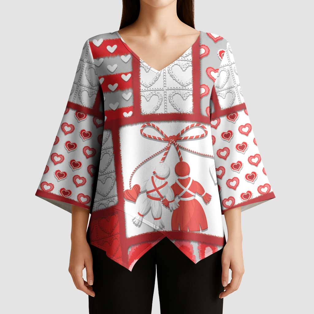 Personalized Romania Valentine's Day Kimono Sleeve Blouse Martenitsi With Hearts Knitting Effect