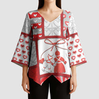 Personalized Romania Valentine's Day Kimono Sleeve Blouse Martenitsi With Hearts Knitting Effect