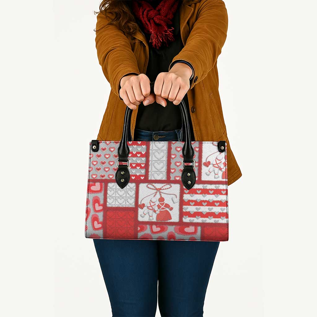 Romania Valentine's Day Leather Bag Martenitsi With Hearts Knitting Effect