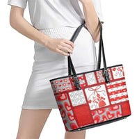 Romania Valentine's Day Leather Tote Bag Martenitsi With Hearts Knitting Effect