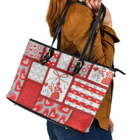 Romania Valentine's Day Leather Tote Bag Martenitsi With Hearts Knitting Effect