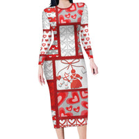 Personalized Romania Valentine's Day Long Sleeve Bodycon Dress Martenitsi With Hearts Knitting Effect