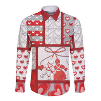 Personalized Romania Valentine's Day Long Sleeve Button Shirt Martenitsi With Hearts Knitting Effect