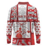 Personalized Romania Valentine's Day Long Sleeve Polo Shirt Martenitsi With Hearts Knitting Effect
