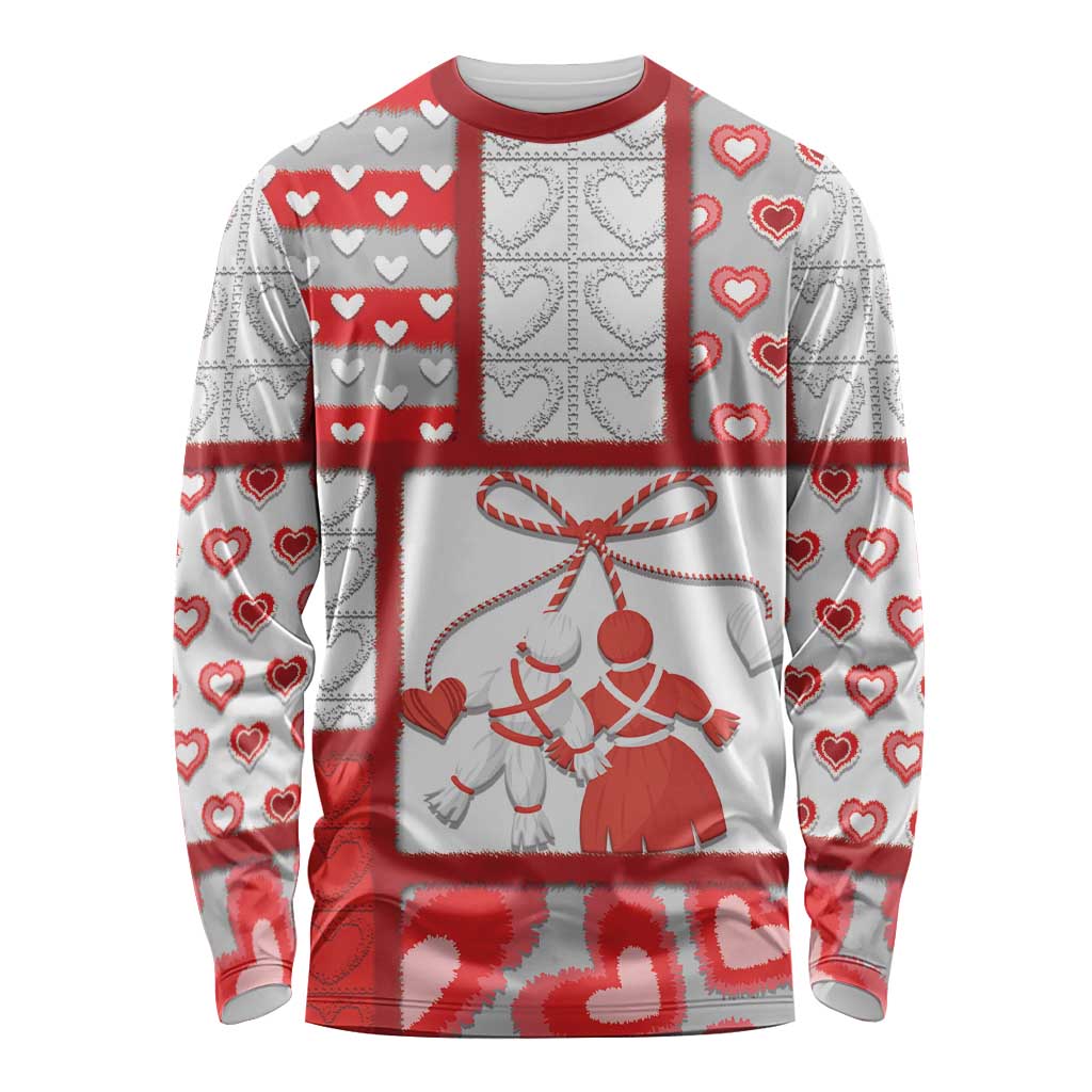 Personalized Romania Valentine's Day Long Sleeve Shirt Martenitsi With Hearts Knitting Effect
