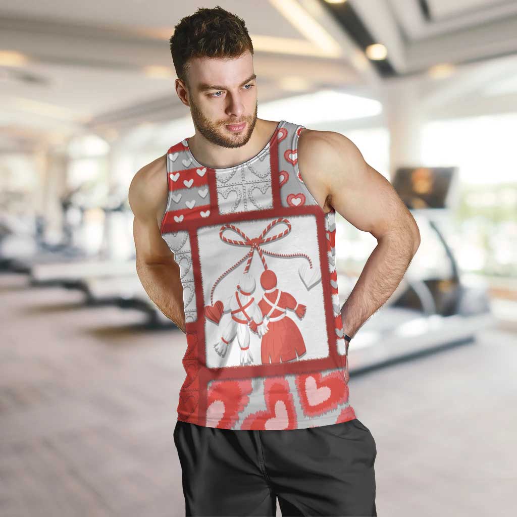 Personalized Romania Valentine's Day Men Tank Top Martenitsi With Hearts Knitting Effect
