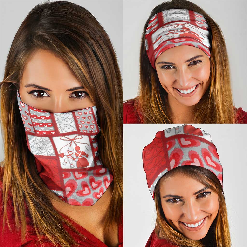 Romania Valentine's Day Neck Gaiter Martenitsi With Hearts Knitting Effect