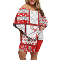 Personalized Romania Valentine's Day Off Shoulder Short Dress Martenitsi With Hearts Knitting Effect