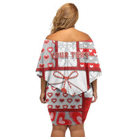 Personalized Romania Valentine's Day Off Shoulder Short Dress Martenitsi With Hearts Knitting Effect