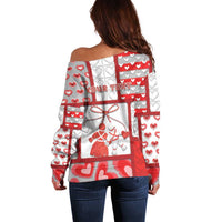 Personalized Romania Valentine's Day Off Shoulder Sweater Martenitsi With Hearts Knitting Effect