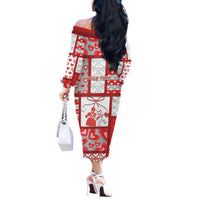 Personalized Romania Valentine's Day Off The Shoulder Long Sleeve Dress Martenitsi With Hearts Knitting Effect