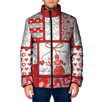 Personalized Romania Valentine's Day Padded Jacket Martenitsi With Hearts Knitting Effect