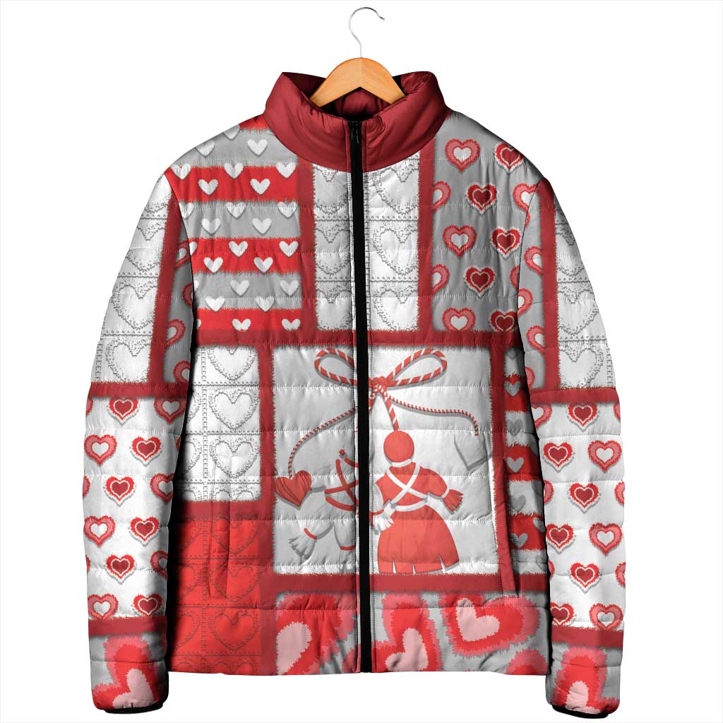 Personalized Romania Valentine's Day Padded Jacket Martenitsi With Hearts Knitting Effect