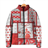 Personalized Romania Valentine's Day Padded Jacket Martenitsi With Hearts Knitting Effect