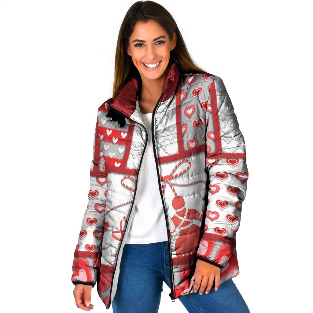 Personalized Romania Valentine's Day Padded Jacket Martenitsi With Hearts Knitting Effect