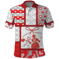 Personalized Romania Valentine's Day Polo Shirt Martenitsi With Hearts Knitting Effect