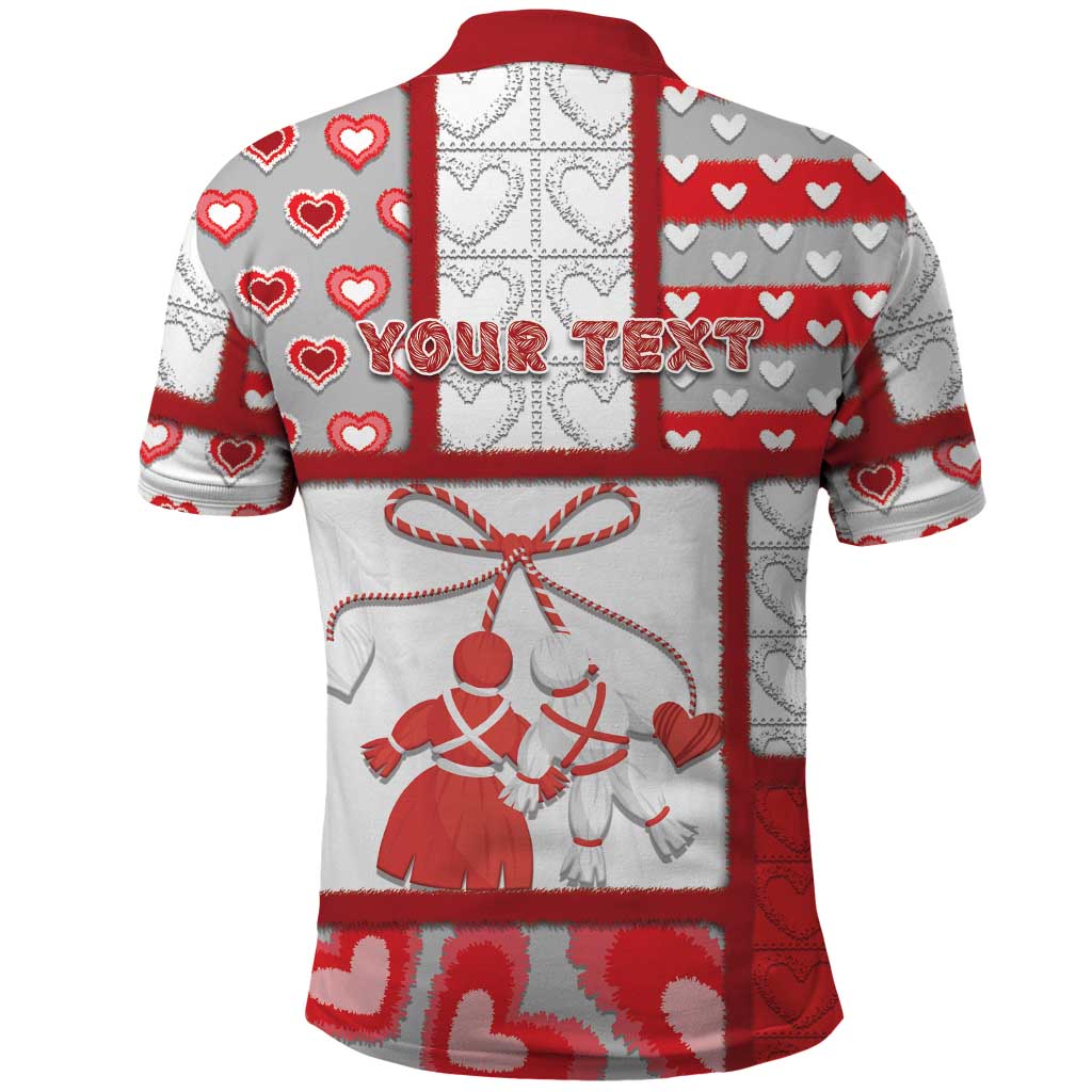 Personalized Romania Valentine's Day Polo Shirt Martenitsi With Hearts Knitting Effect