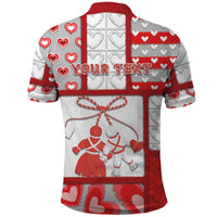 Personalized Romania Valentine's Day Polo Shirt Martenitsi With Hearts Knitting Effect