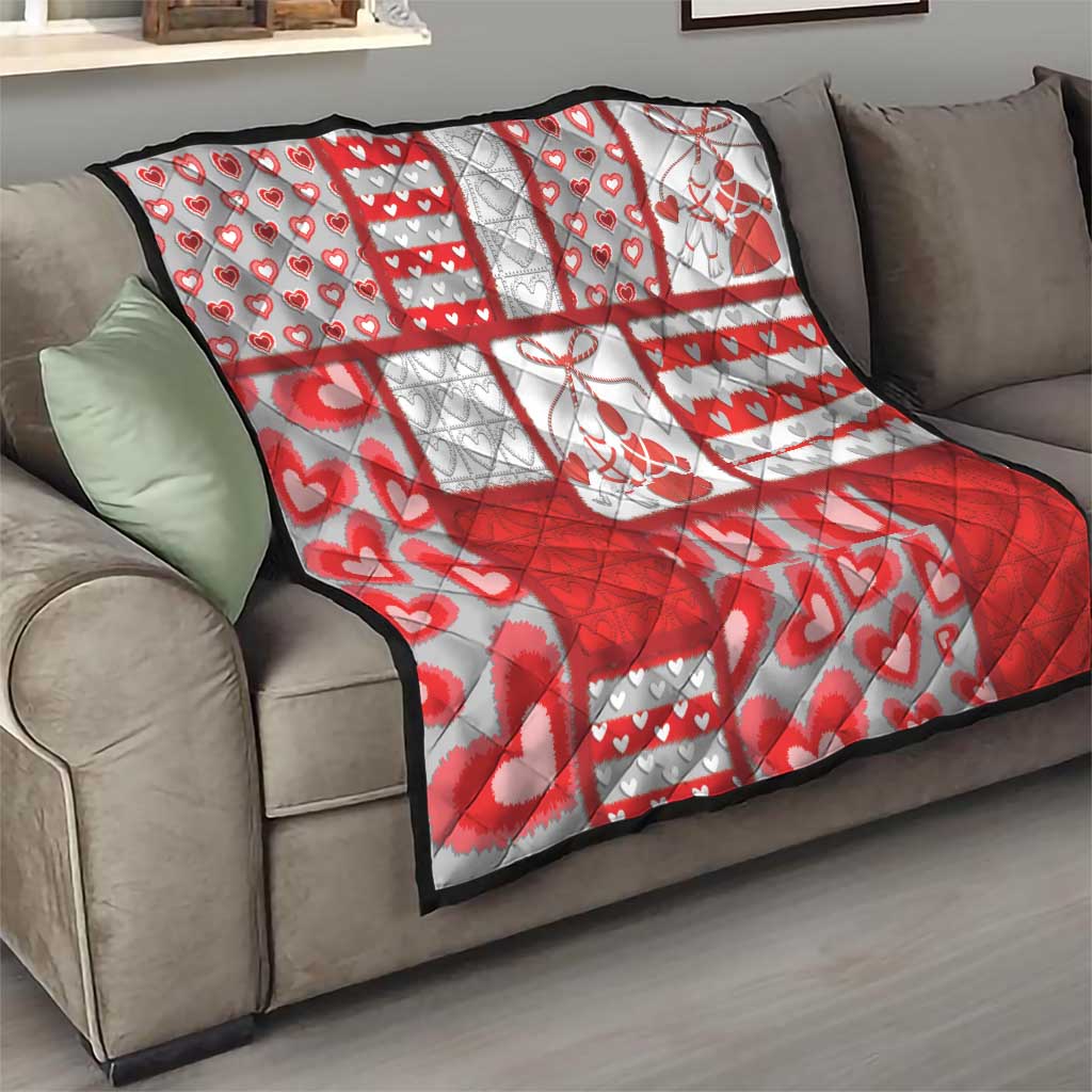 Romania Valentine's Day Quilt Martenitsi With Hearts Knitting Effect
