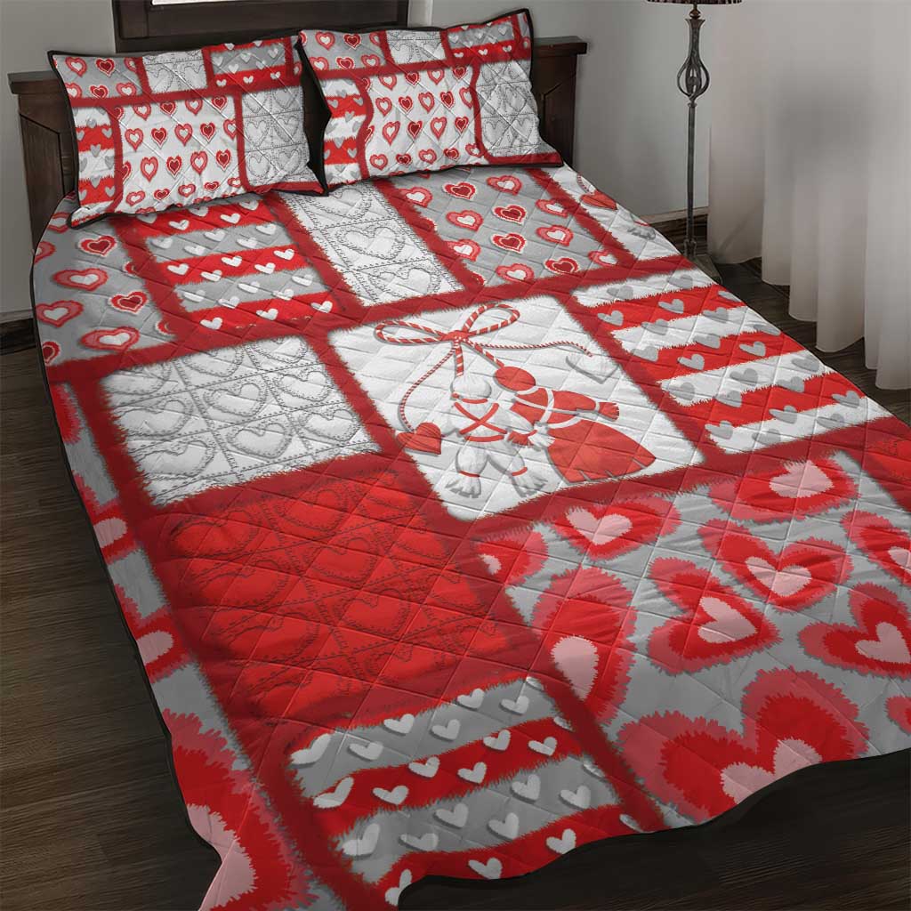 Romania Valentine's Day Quilt Bed Set Martenitsi With Hearts Knitting Effect
