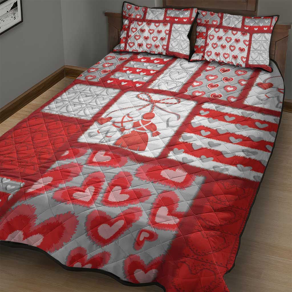 Romania Valentine's Day Quilt Bed Set Martenitsi With Hearts Knitting Effect